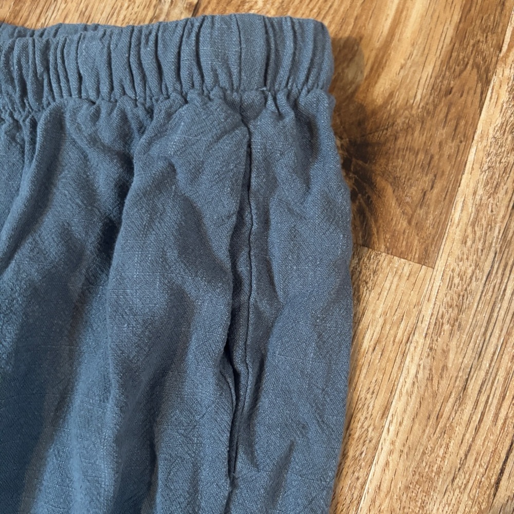 Blue Linen Drawstring Pants - Picture 3 of 5